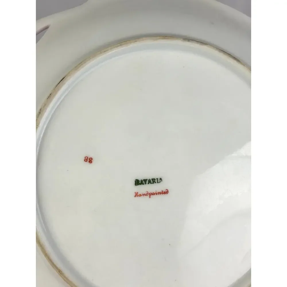 Antique Bavaria Germany Hand-Painted Porcelain Cake Plate Double‎ Handle Roses